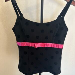 Cacique Black Polka Dot Corset with Pink Bow